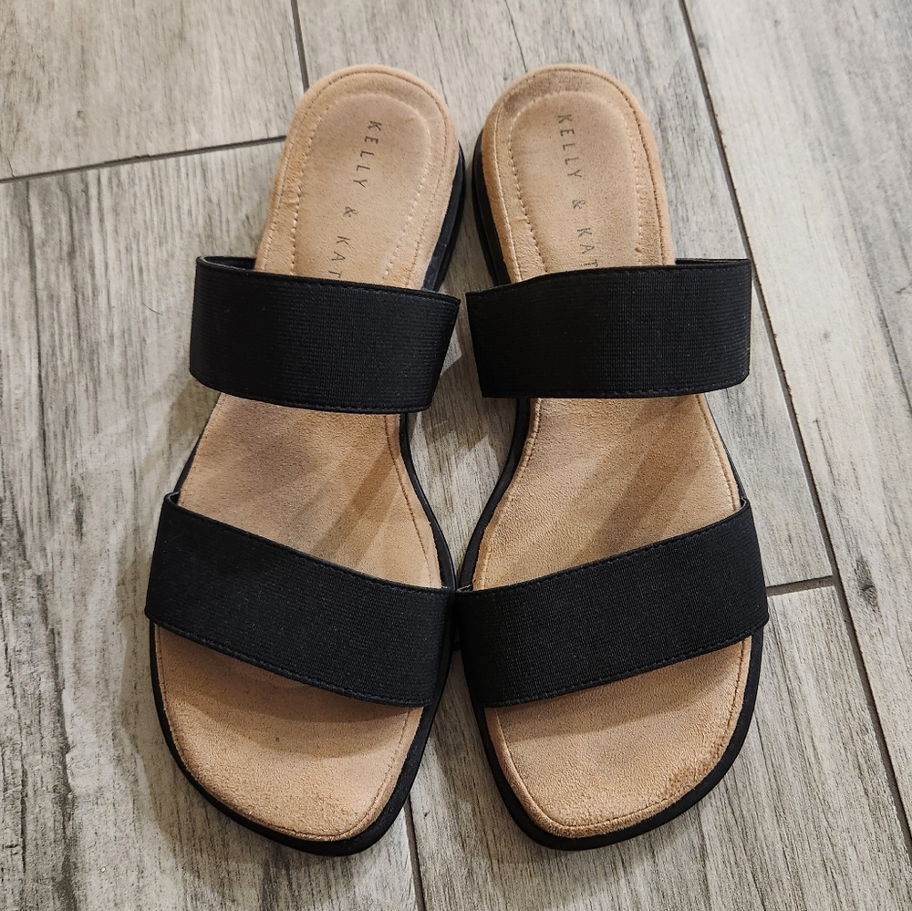 Kelly and Katie Sandals Vegan Black Strapy Square Toe Cushion Comfortable 7.5M